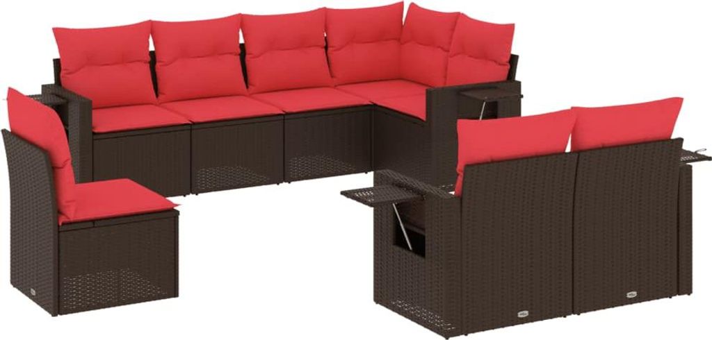 vidaXL 8-teiliges Gartensofa-Set mit Kissen, braun, Polyrattan