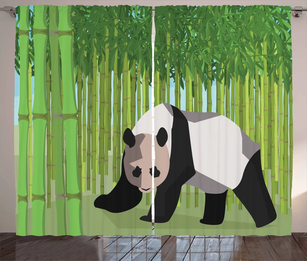 ABAKUHAUS Foresta geometrica Tenda rustica, Panda Bambù, Soggiorno Nastro universale Tende con passanti e ganci, 280 x 245 cm, Verde Bianco e nero