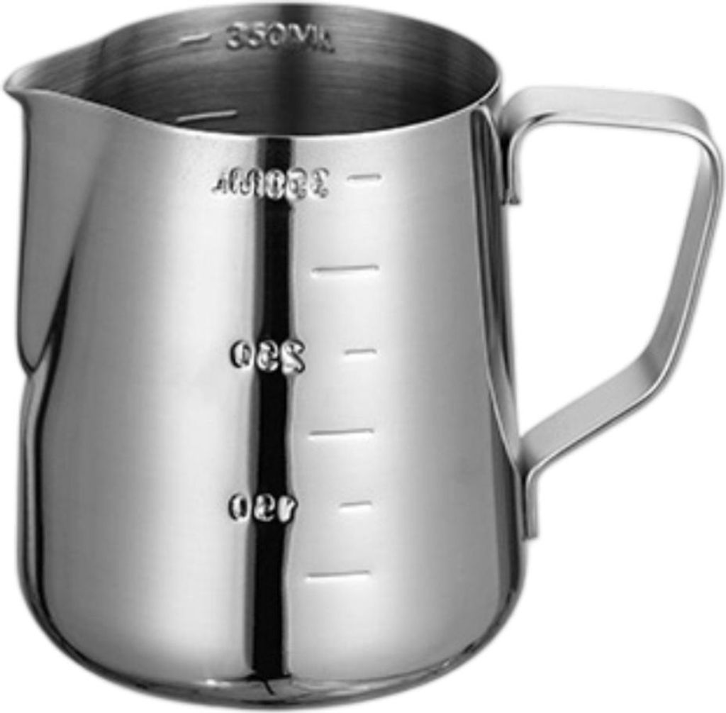 Aufschäumbecher, 350 ml, lebensmittelechter Edelstahl, rutschfester Griff, Milchaufschäumerkrug mit Skala