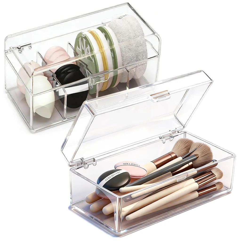 Rangement de maquillage pour coiffeuse et chambre pack de 2 boîtes claires