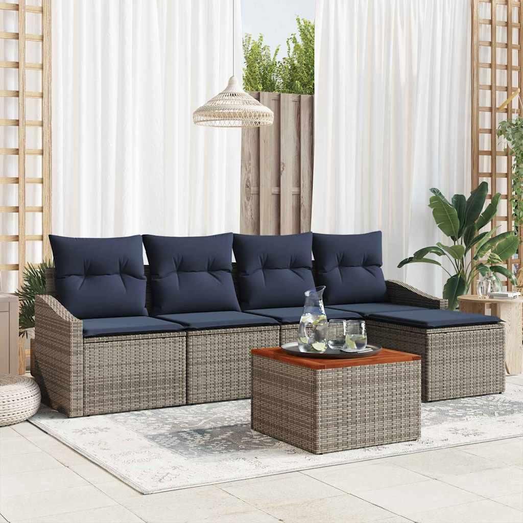 Gartensofa-set 6 pcs Grau und Marineblau Poly-Rattan - Gartenmöbelgarnituren DE201