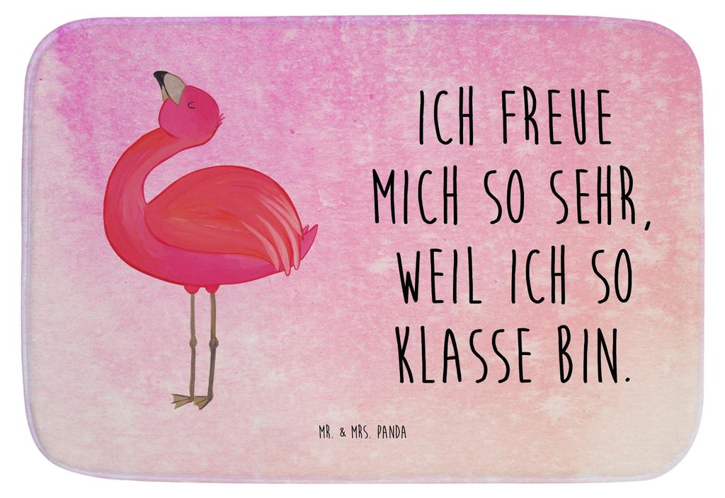 Mr. & Mrs. Panda Badematte Flamingo Stolz - Aquarell Pink - Geschenk, Badteppich, Tochter, Badvorleger, Badezimmerteppich, Mama, duschmatte, Rosa, ...