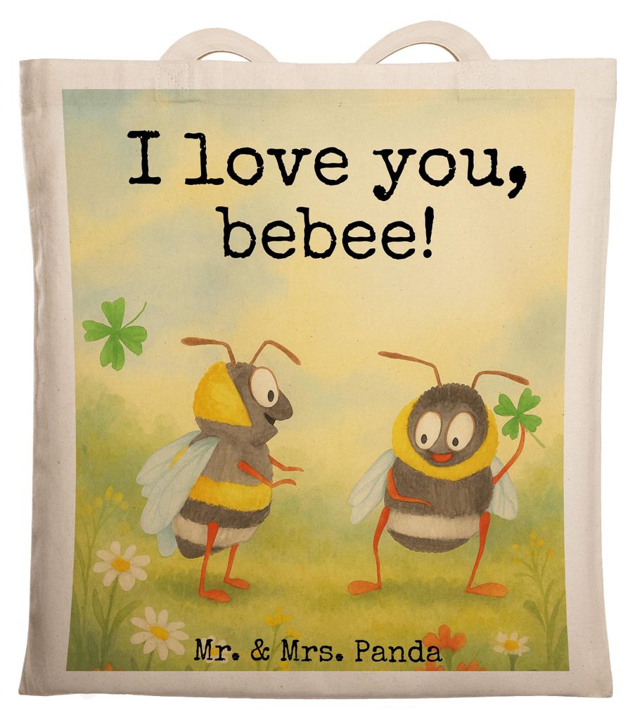 Mr. & Mrs. Panda Beutel Bienen Paar Design - Weiß - Geschenk, Hochzeitstag, Jutebeutel, Freundin, für, Valentinstag, einkaufstasche baumwolle, Li...