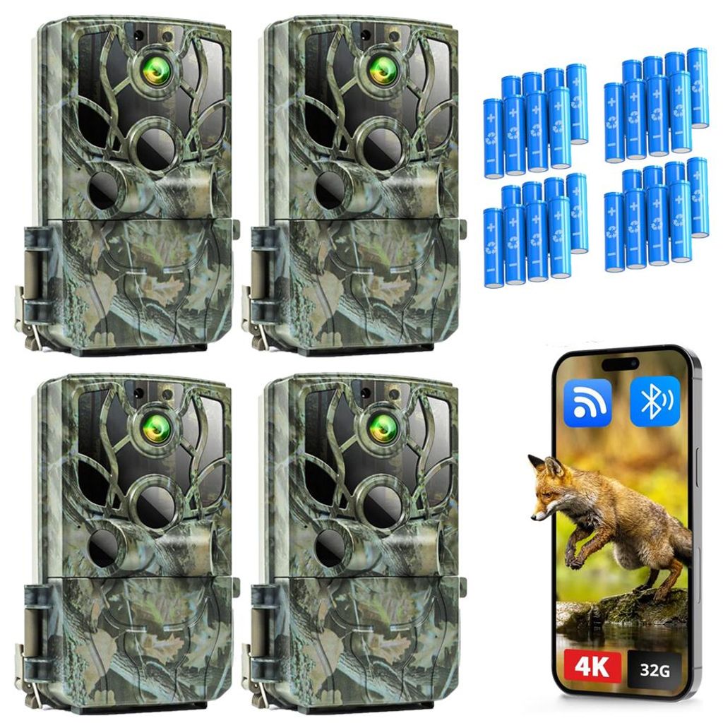4 Stücke 4K 48MP Wildkamera mit Handyübertragung APP WLAN Produktbild 