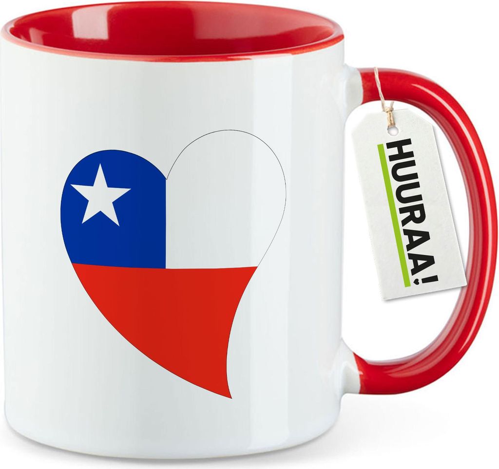 Huuraa Kaffeetasse Chile Flagge Herz 330ml Rot Keramik Kaffeebecher Geschenkidee