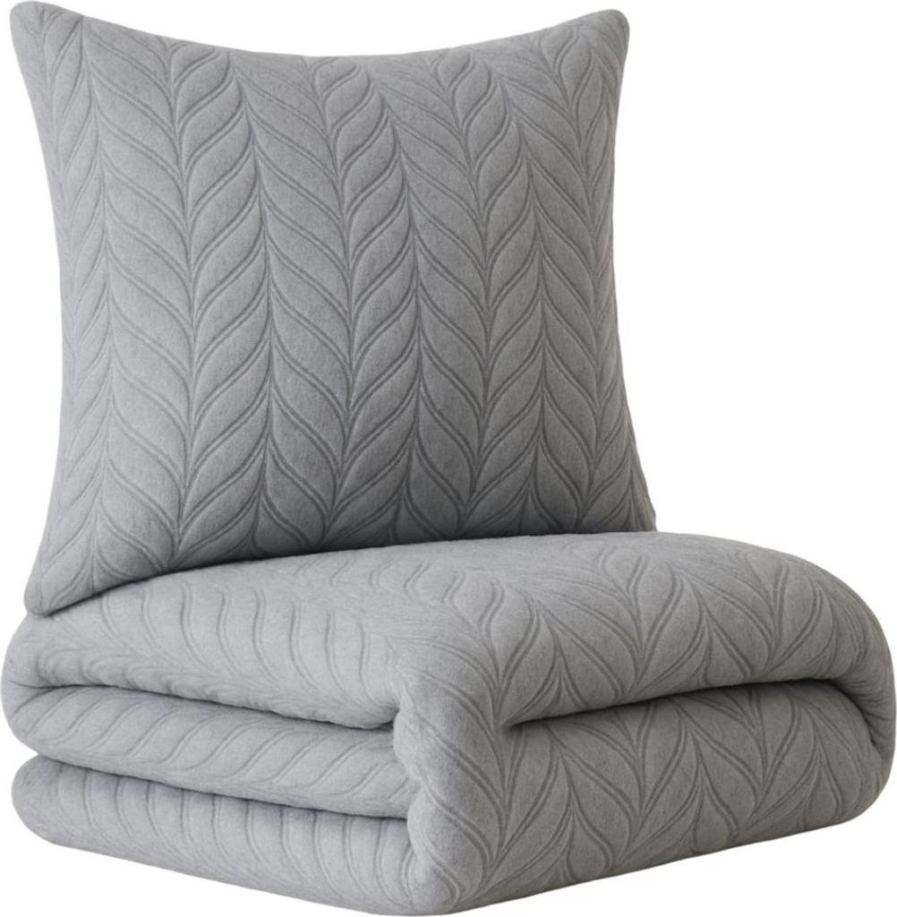 Bettwäsche 155x220 cm Grau Winter Plüsch Damast Premium Cashmere Touch geprägtes Design Blumen mit Reißverschluss extra warm flauschig