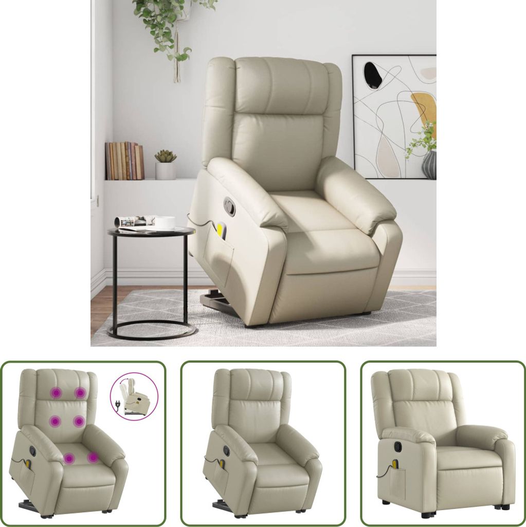 The Living Store Massagesessel mit Aufstehhilfe Creme Kunstleder