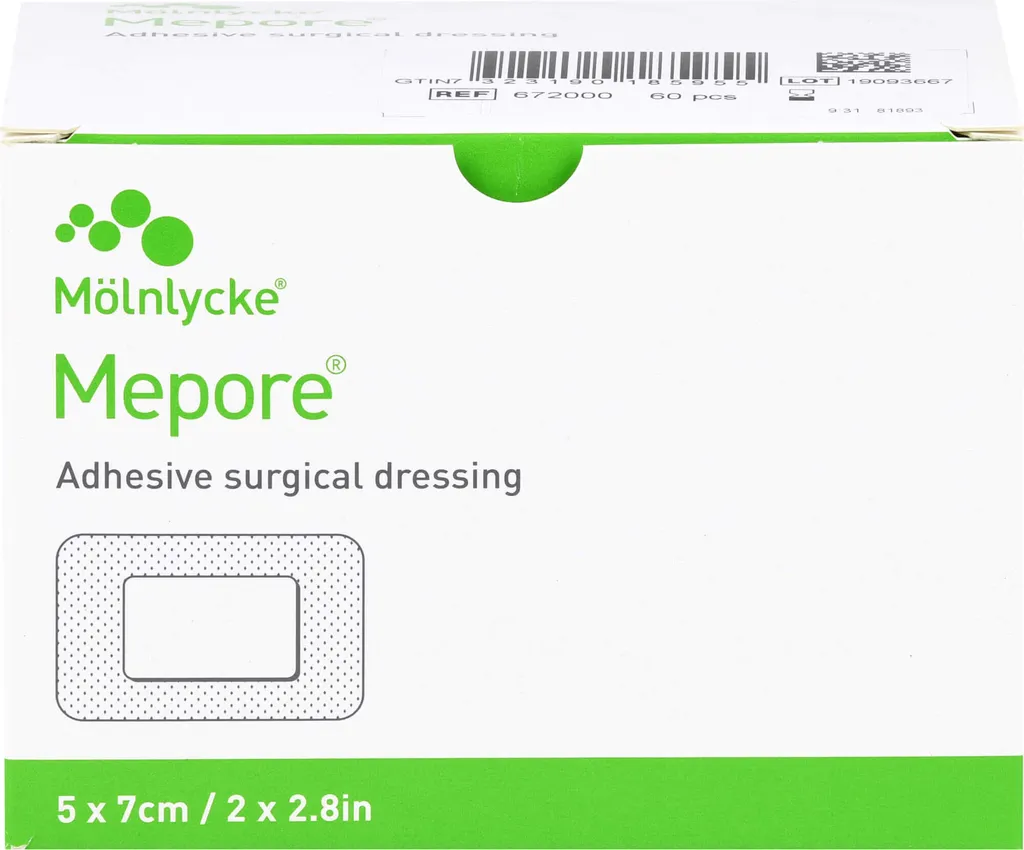 Pansement Mepore pour Plaie Post-Opératoire 5x7 cm 60 pces Stérile et Souple