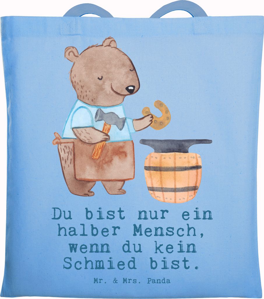 Mr. & Mrs. Panda Schultasche Schmied Herz - Sky Blue - Geschenk, Uni Tasche, Laptoptasche, studententasche, Tote Bag