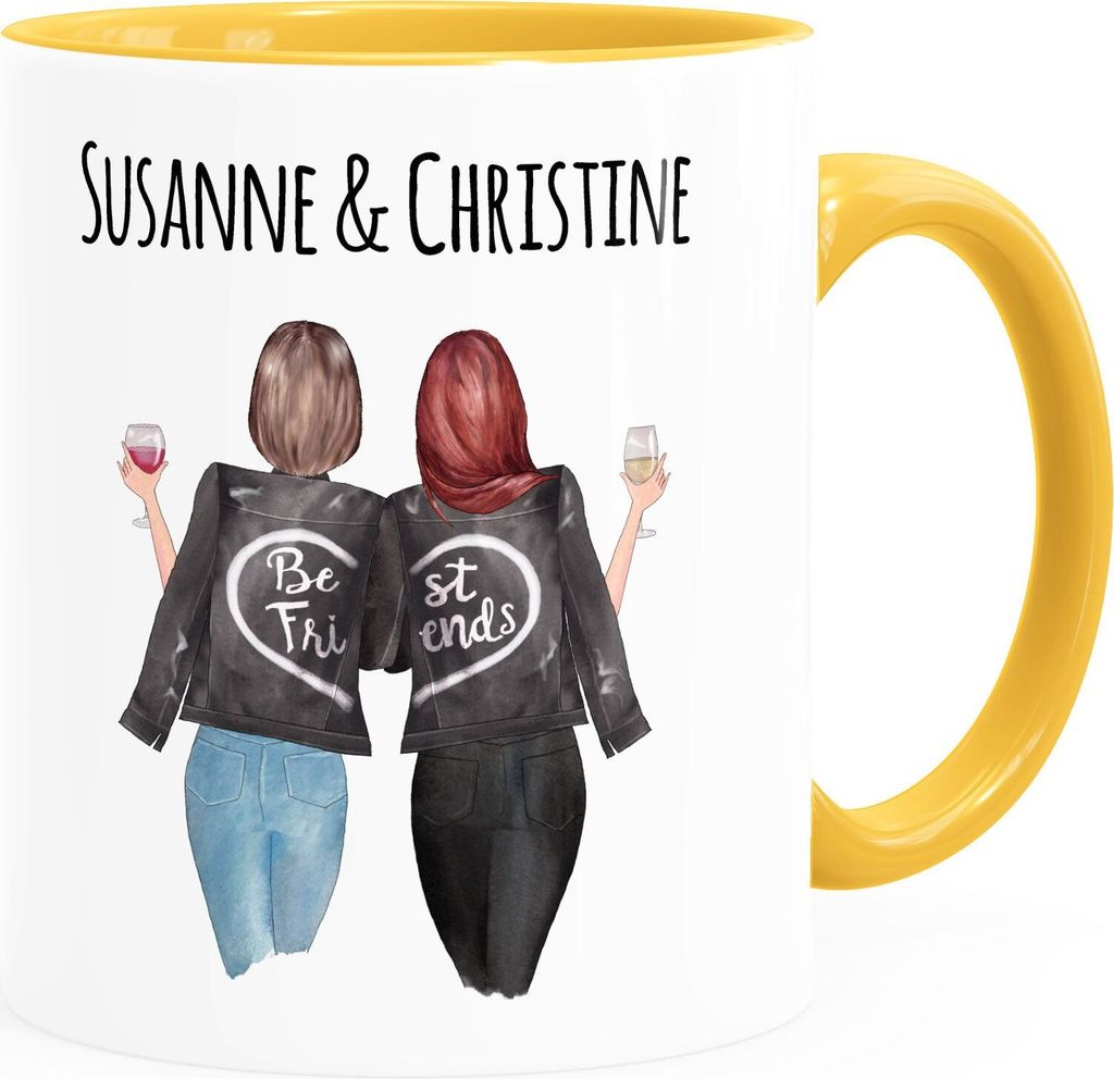 Tasse beste Freundin personalisierbar, anpassbares Geschenk Freundschaft Best Friends SpecialMe 2 Seiten inner-gelb Keramik-Tasse