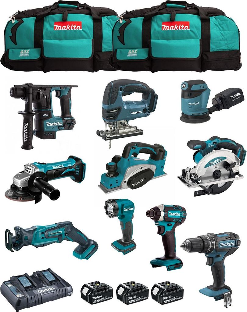 MAKITA Kit MK1003 (DHP482+ DTD152+ DHR171+ DGA452+ DJR183+ DBO180+ DJV180+ DSS610+ DML815+ DKP180+ 3x3,0Ah + DC18RD+ 2xLXT600)