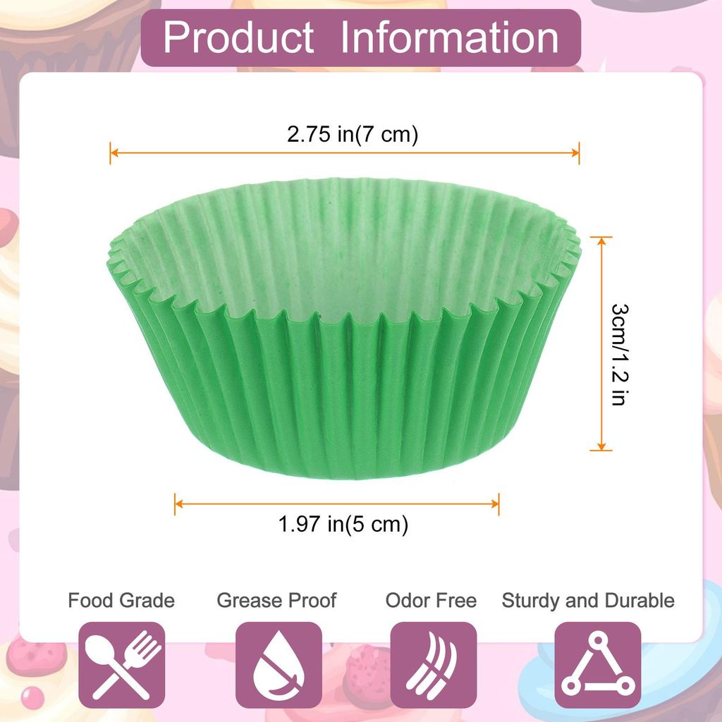 100 Stš¹ck Cupcake-F?rmchen Grš¹ne Cupcake-Becher Standardgr??e Muffins-F?rmchen Papiere Backbecher Wrapper Fettbest?ndig fš¹r Party Hochzeit...