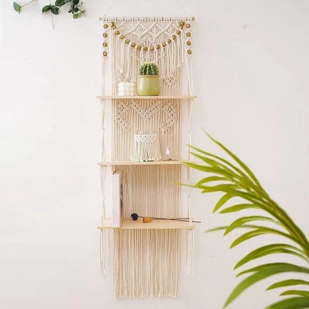 Étagère flottante bois et fleurs style bohème 3 niveaux - Design unique