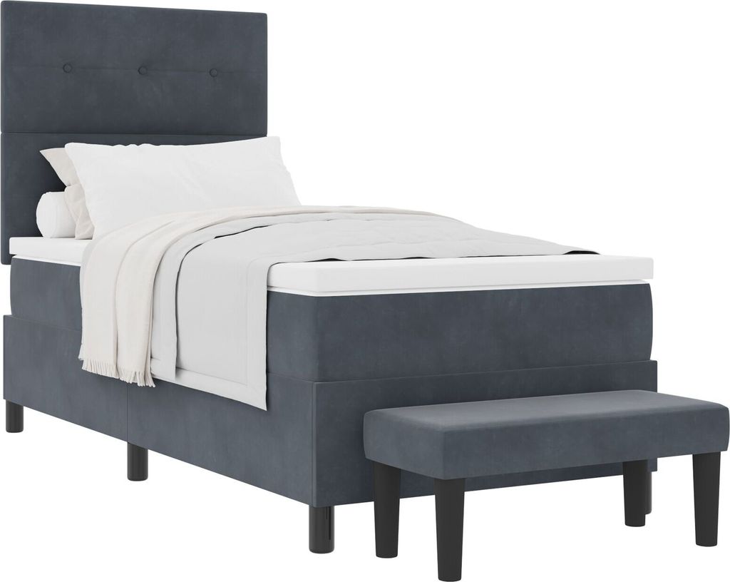 Möbel Boxspringbett mit Matratze & Bank Dunkelgrau 90x200 cm Samt - Klassische Betten 3344487