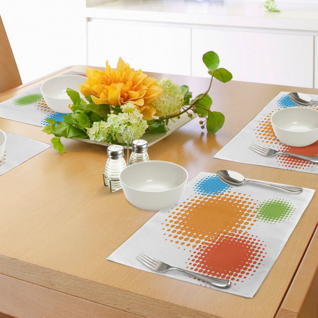 ABAKUHAUS Orange Platzmatten, Bunte Halbton-Kreise mit Stellen auf weißem Hintergrund-Retro- Design, Tiscjdeco aus Farbfesten Stoff für das Esszi...