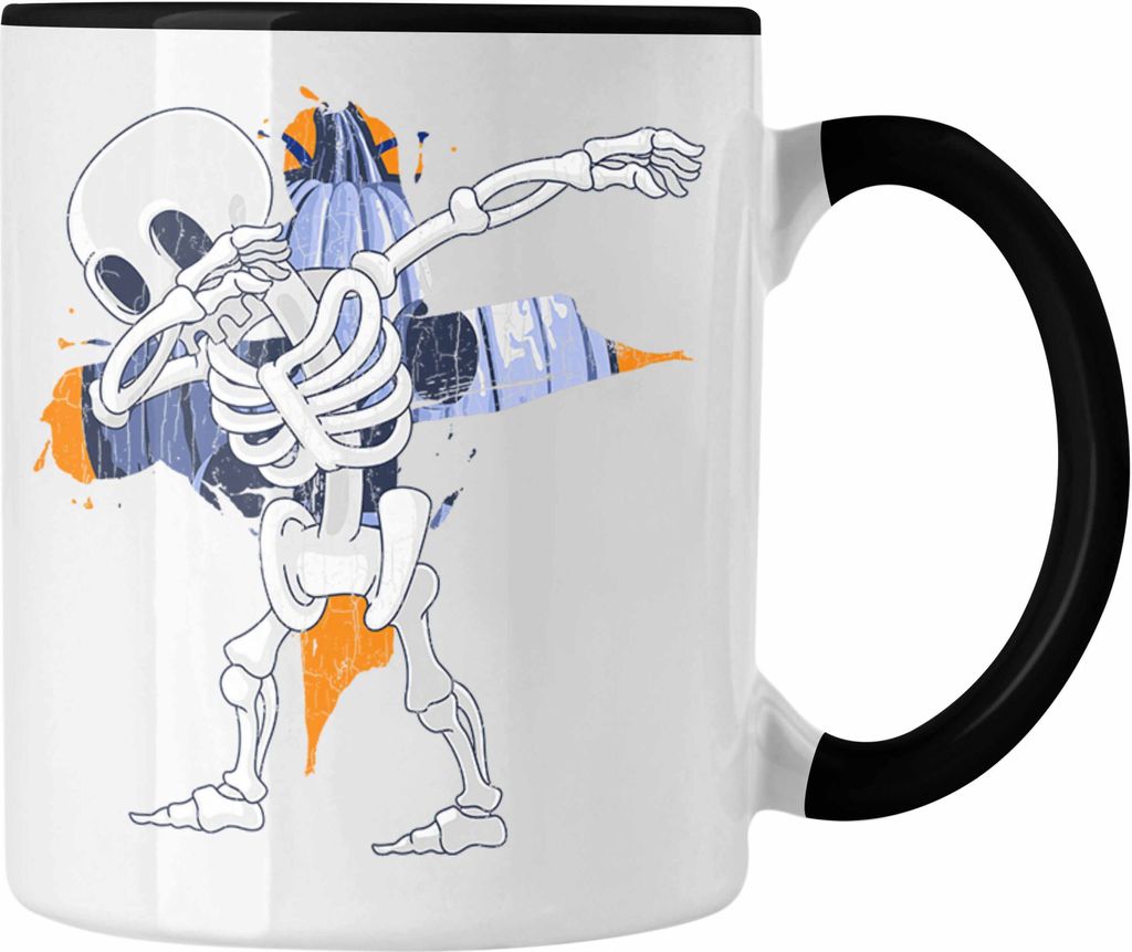 Trendation - Halloween Tasse Kürbis Dekoration Becher Dabbing Skelet (Schwarz)