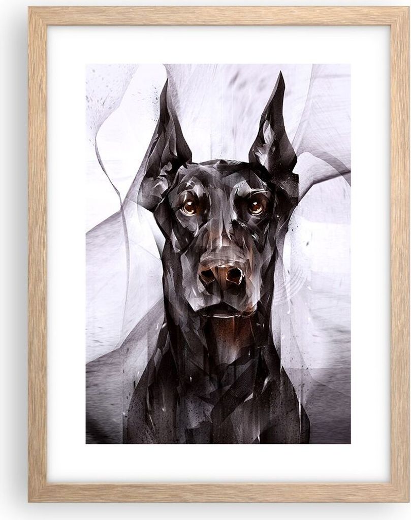 Gerahmtes Poster - Rahmen in heller Eiche - Hund Produktbild 