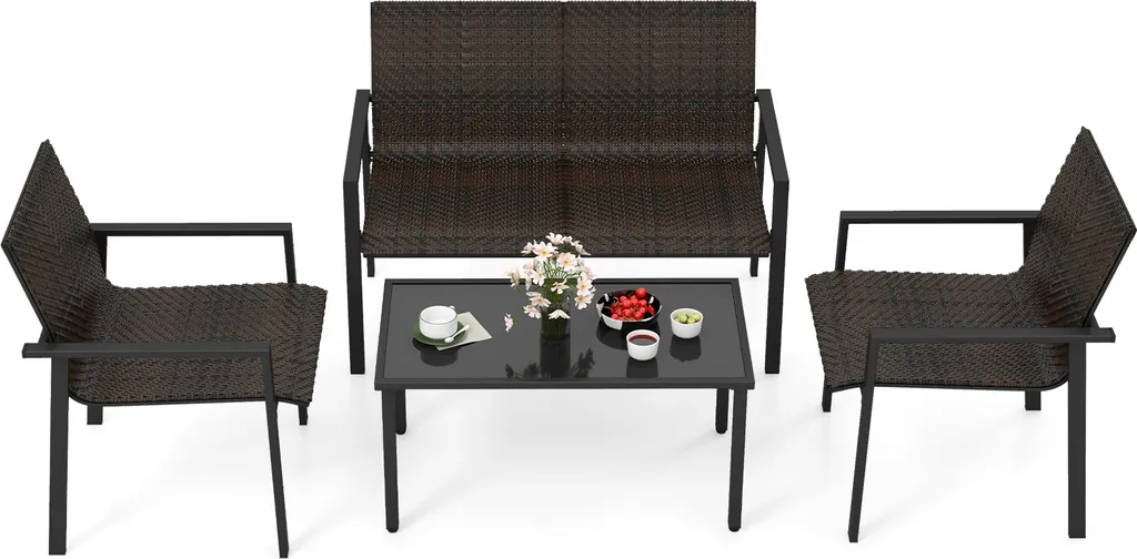 Set Salottino da Giardino COSTWAY per 4 Persone - Mobili Rattan Marrone