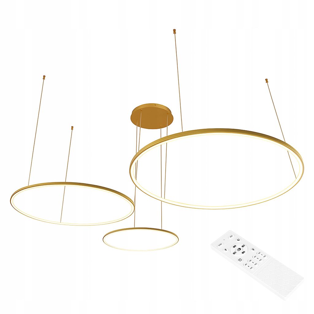 MasterLED LED Pendelleuchte 3-Ring 77W Gold, Dimmbar per Fernbedienung, CCT 3000-6500K