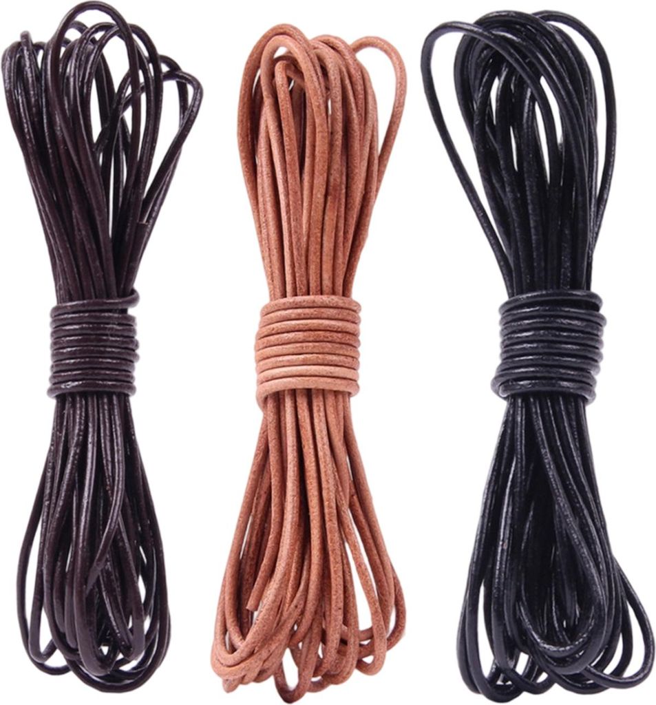 Rollen 5M x 2mm Lederschnur Lederband aus echt Leder,Klassik Vintage Band Faden für Armband Ketten Schmuck DIY Handwerk - Schwarz, Braun, Natur Ec...
