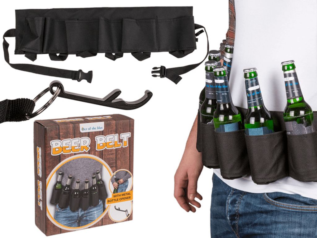 OOTB Schwarzer Flaschenhalter Bier-Gürtel 123 cm Produktbild 