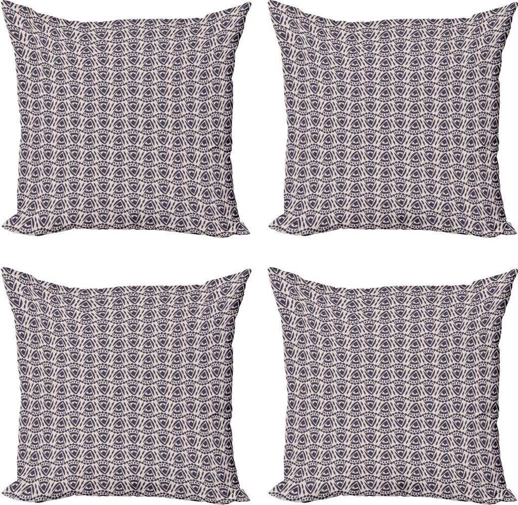 ABAKUHAUS Ethnisch Kissenbezug Set (4 Stück), Triangles und Punkte Oriental, Moderner Doppelseitiger Digitaldruck, 50 cm x 50 cm, Blau, Grau, Mauve