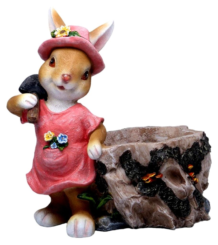 Statuette, Blumentopf, Harzstatue, Gartenpflanzgefäß für Zäune, Mehrfarbig, Stump-hase