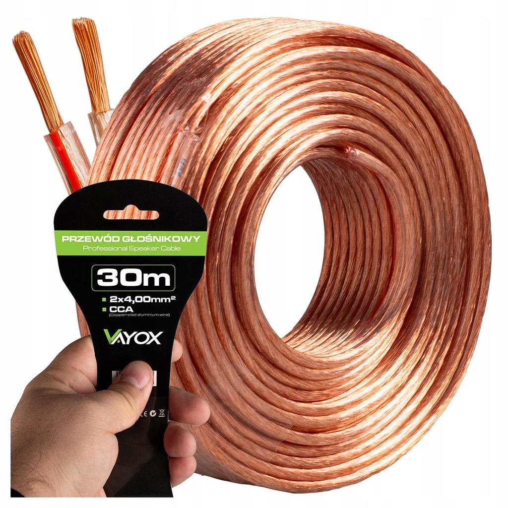 Kable głośnikowe Vayox, 2x4mm², 30m | Kabel audio CCA Zdjęcie produktu 