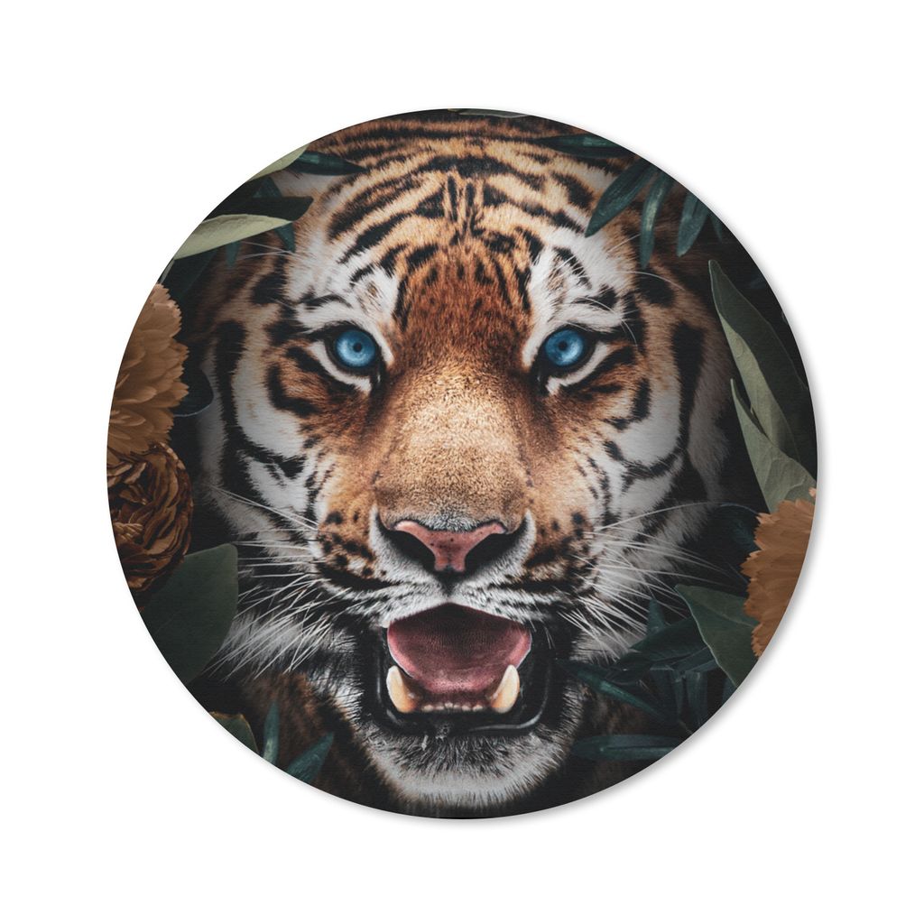 MuchoWow Mauspad Mousepad Tiger - Blatt - Blumen 20x20 cm - Mousepads - Maus Mat - Pad - Mausunterlage - Schreibtischmatte