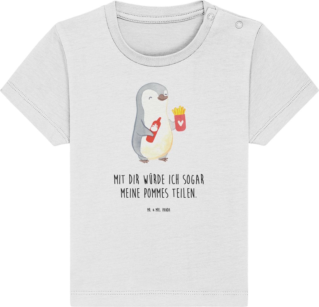 Mr. & Mrs. Panda Babyshirt Pinguin Pommes 0. - 6. Monat - Weiß - Geschenk, Baby Top, Freundin, T-Shirt, Kleinkind, Kinder, Hochzeitstag, Mitbrings...