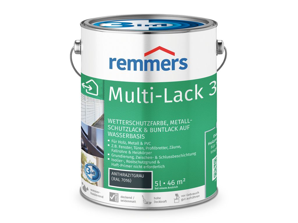 Remmers Multi-Lack 3in1 anthrazitgrau (RAL 7016) 5 l, Produktbild 