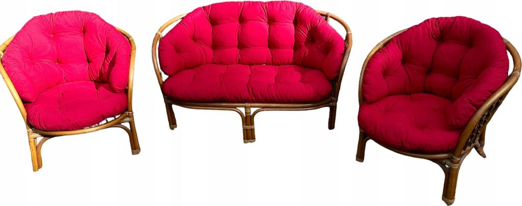 Kissenset für RATTAN-MÖBEL, Rot, Kissen für die Rückenlehne und Sitzfläche des Sofas, 2x Kissen für die Sessellehne und 2x Kissen für den Se...