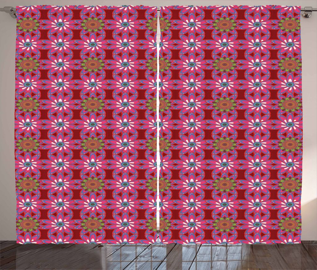 ABAKUHAUS Ethnisch Rustikaler Vorhang, Persian Motley Blumen, Wohnzimmer Universalband Gardinen mit Schlaufen und Haken, 280 x 245 cm, Mehrfarbig