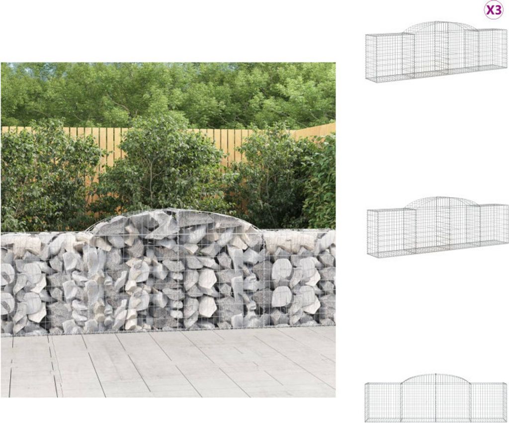 vidaXL Gabionen mit Hochbogen 3 Stk. 300x50x80/100 cm Verzinktes Eisen - Blumentöpfe & Pflanzgefäße
