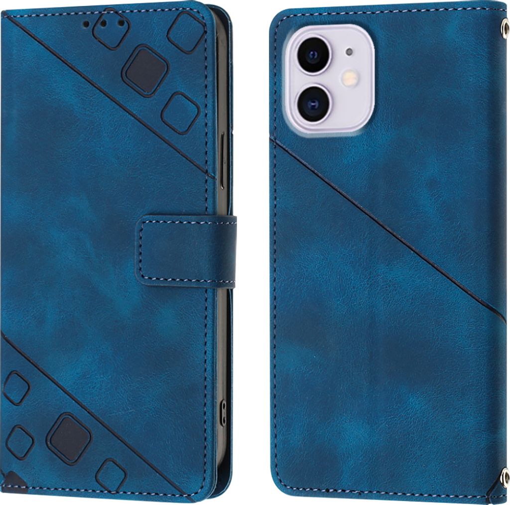 Hülle für iPhone 11 Prägung Flip Leder Brieftasche Schutzhülle mit Ständer Blau