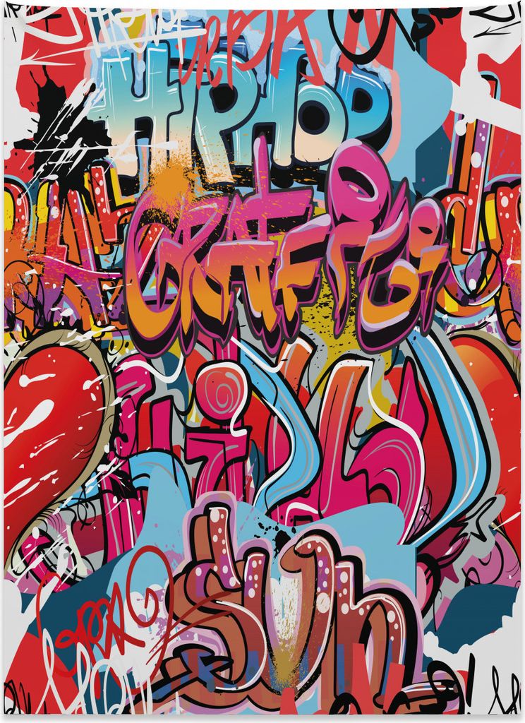 Abakuhaus Graffiti Wandteppich, Hip-Hop-Straßenkunst aus Weiches Mikrofaser Stoff Kein Verblassen Klare Farben Waschbar, 110 x 150 cm, Mehrfarbig
