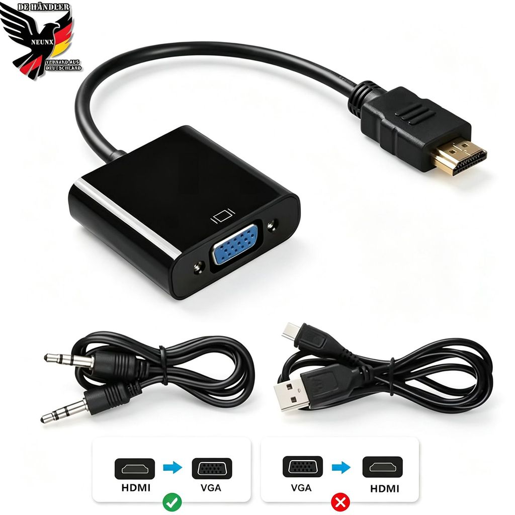 HDMI zu VGA Adapter, HDMI zu VGA Konverter Vergoldete Produktbild 