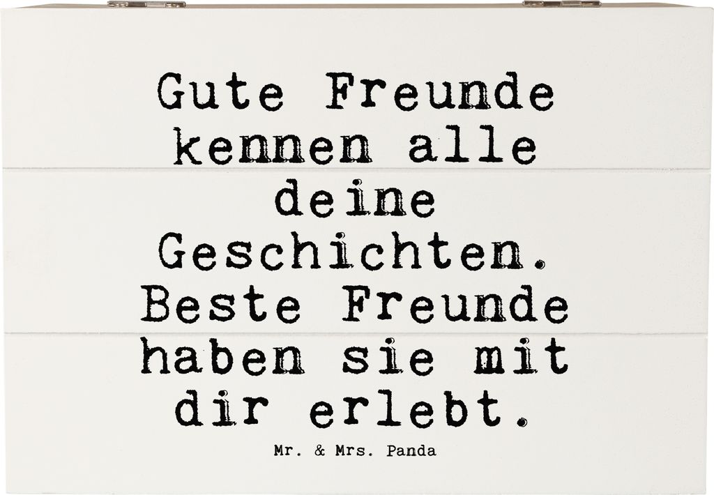 Mr. & Mrs. Panda Holztruhe Gute Freunde kennen alle... 22 x 15 cm - Weiß - Geschenk, schatztruhe, bae, bff, Kiste mit Deckel, fotobox, Holzkiste, ...