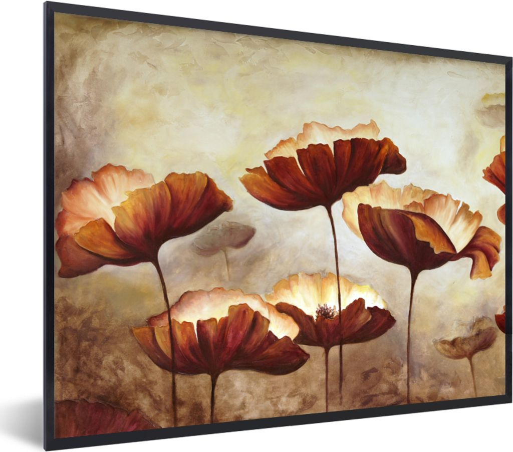 MuchoWow Gerahmtes Poster Malerei - Blumen - Ölfarbe - Pflanzen 40x30 cm - Poster mit Schwarzem Bilderrahmen Wandposter Rahmen Foto Bilder - Kun...