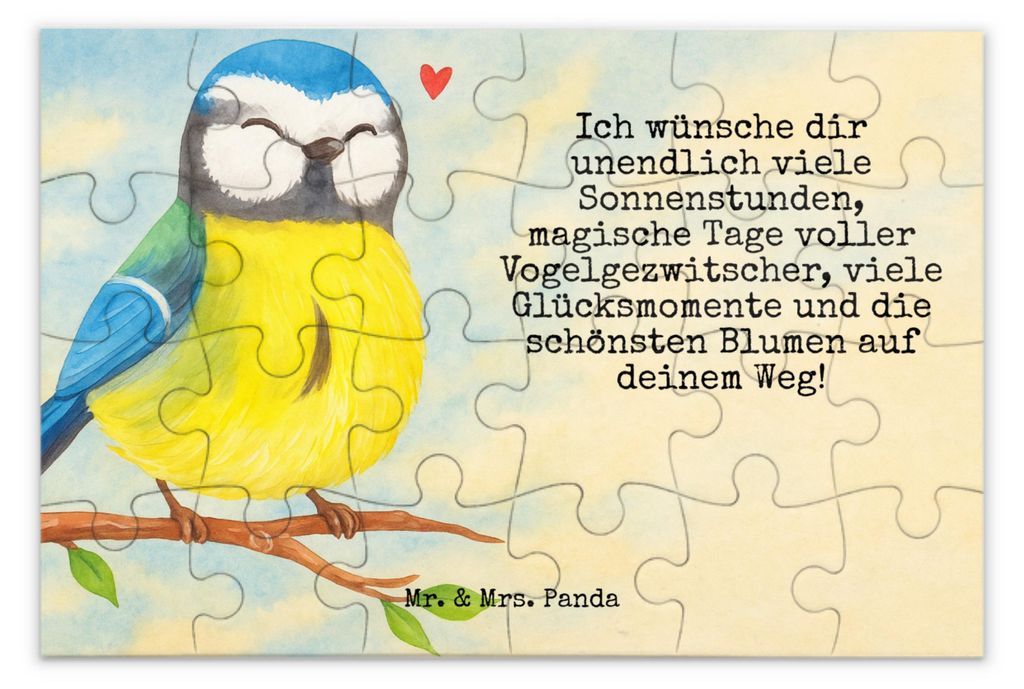 Mr. & Mrs. Panda Puzzle Vogel Blaumeise Design 24 Teile - Weiß - Geschenk, 1500, Ostergeschenke, Ostern, Frühling, Osterhase, Puzzlespiel, 2000, ...