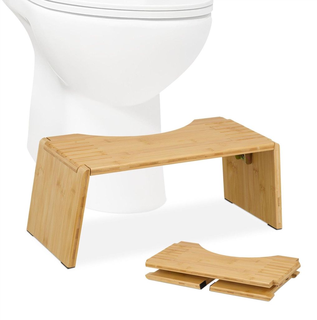 Klappbarer Toilettenhocker aus Bambus mit Gummifüßen