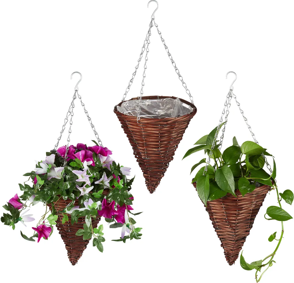 Set de 3 Paniers à Plantes en Osier, Cache-pot Tressé pour l'Intérieur
