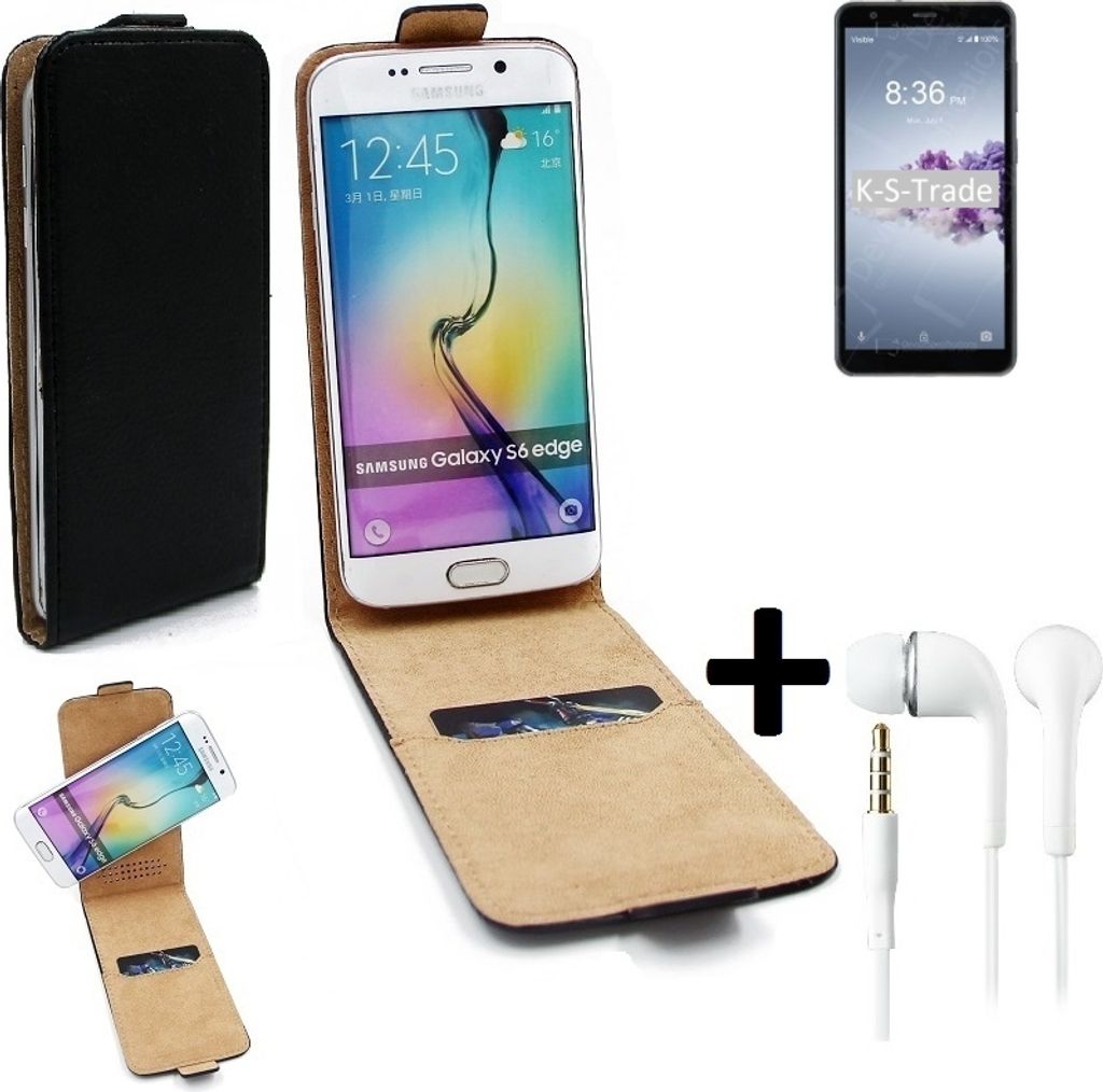 K-S-Trade Handyhülle + Kopfhörer kompatibel mit ZTE Blade A3 Prime 360° Flipstyle Schutzhülle Smartphone Tasche Case Flip cover schwarz 1x
