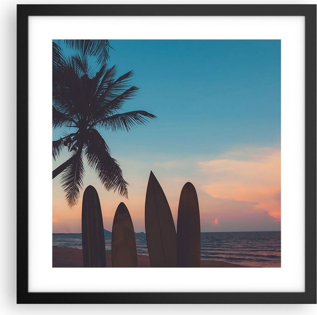 Gerahmtes Poster - Schwarzer Rahmen - Strand Meer Palme - 40x40 cm - Wand Bild - Wanddeko - Wandbilder - Kunstposter - Wandposter - Bilderrahmen - ...