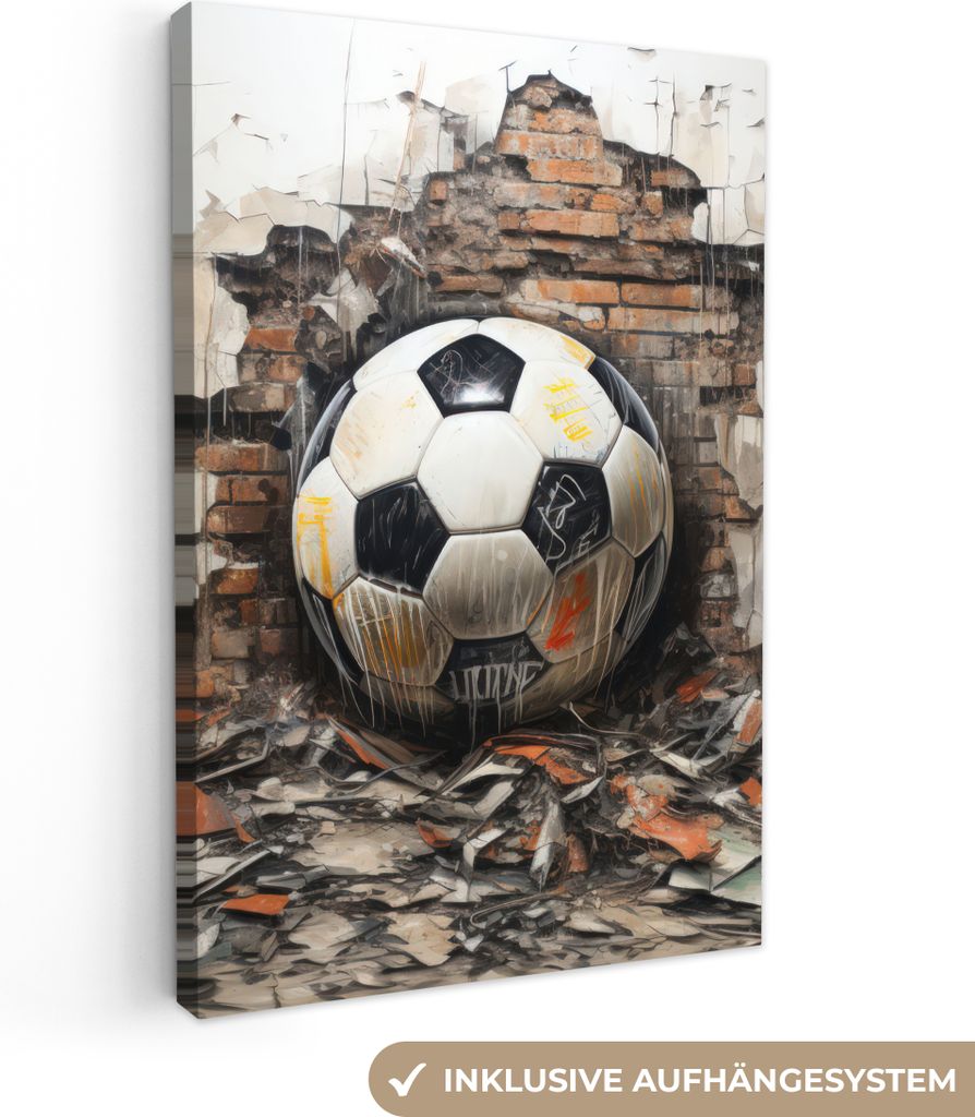 MuchoWow - Leinwandbilder - Fußball - Wand - Schwarz - Weiß, Wandbild, Wanddeko Bilder Wohnzimmer, 60x90 cm