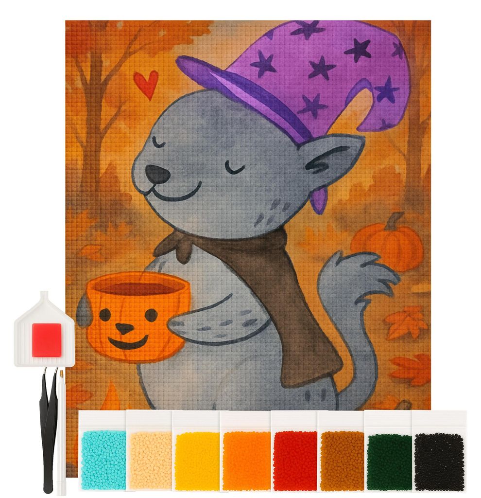 Mr. & Mrs. Panda Diamond Painting Kater Kaffee Design 40 x 50 cm Ohne Rahmen - Weiß - Geschenk, Hexe, diamant bilder, mosaik, set, Magie, Halloween