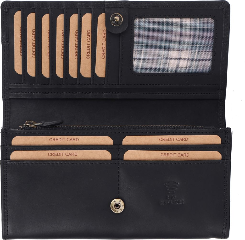 Benthill Damen Geldbörse Echt Leder - Portemonnaie XXL mit RFID Schutz - Vintage Damenbörse Groß mit vielen Kartenfächer