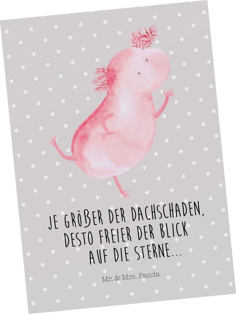 Mr. & Mrs. Panda Postkarte Axolotl Tanzen - Grau Pastell - Geschenk, gut Gelaunt, Grußkarte, Postkarten, Ansichtskarte, bildkarte, Freundin, Verr...