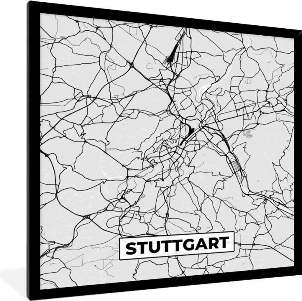 MuchoWow Gerahmtes Poster Deutschland - Stadtplan - Stuttgart - Karte 40x40 cm - Poster mit Schwarzem Bilderrahmen Wandposter Rahmen Foto Bilder ...