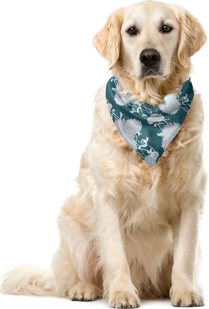 ABAKUHAUS Blumen Haustier Bandana, Hand gezeichnete Blumen, 55x55 cm, Blassblau Dunkel Teal